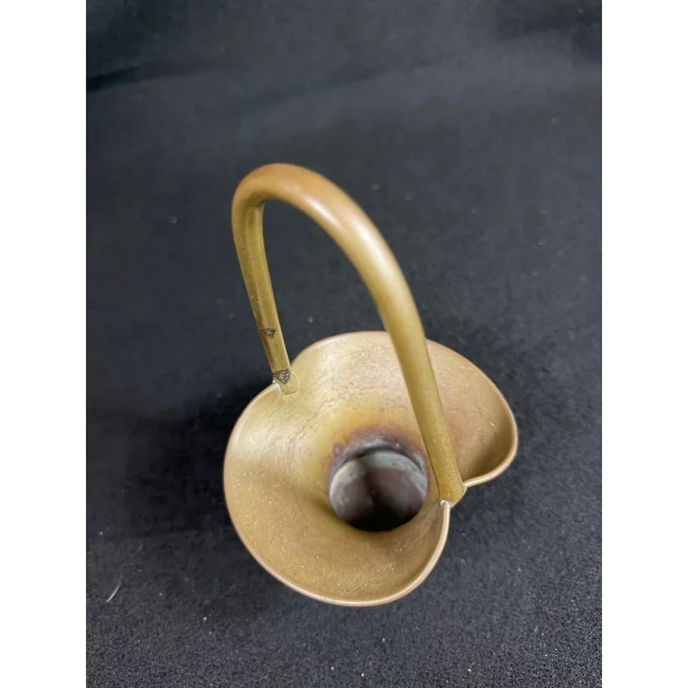 Vintage Solid Brass Flower Basket Vase Mid-Century Modern‎ Decorative MCM Handle